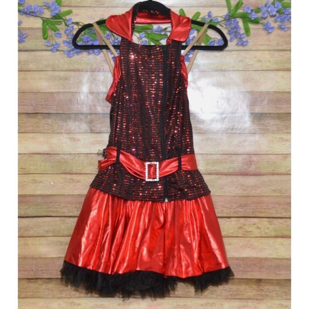 Weissman Adult Red 3 Piece Metallic Jazz Dance Costume Size M Dress Jacket Belt